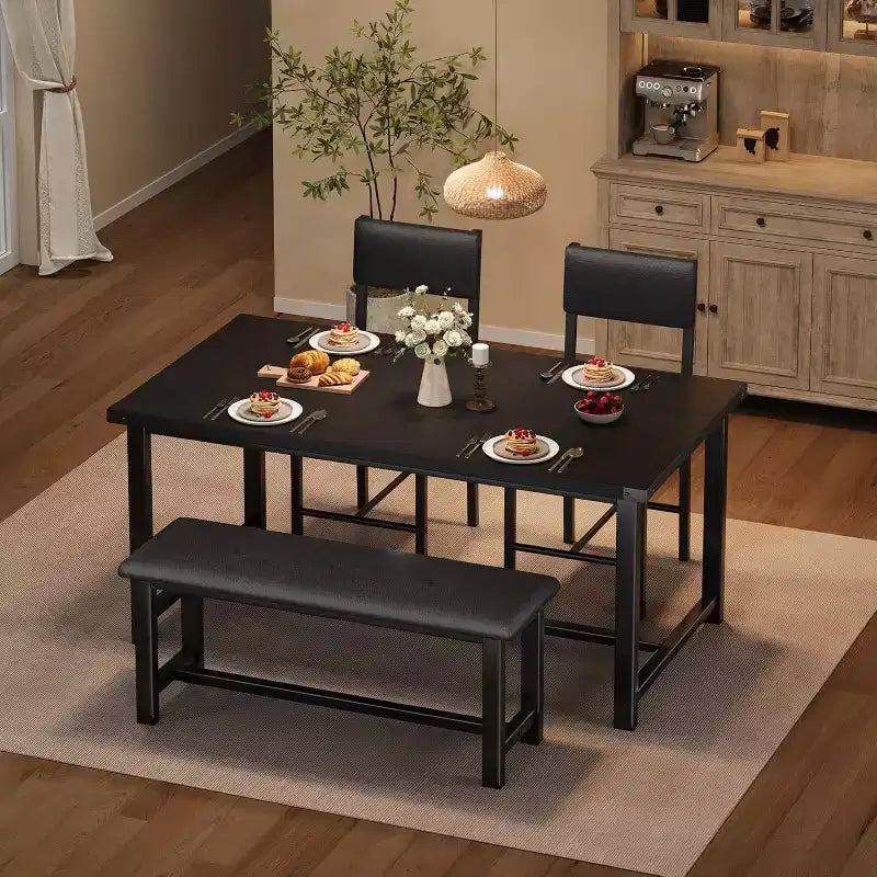 Ensemble de table à manger pour 4, table de cuisine et 2 chaises rembourrées et 1 banc, ensemble de salle à manger en bois