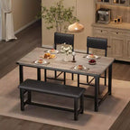 Set tavolo da pranzo per 4, tavolo da cucina e 2 sedie imbottite e 1 panca, set da pranzo in legno