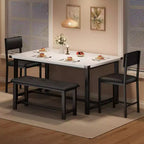 Set tavolo da pranzo per 4, tavolo da cucina e 2 sedie imbottite e 1 panca, set da pranzo in legno