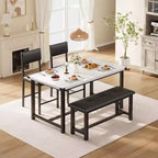 Set tavolo da pranzo per 4, tavolo da cucina e 2 sedie imbottite e 1 panca, set da pranzo in legno