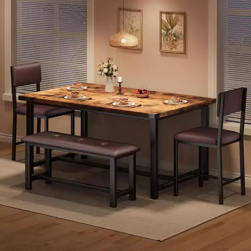 Ensemble de table à manger pour 4, table de cuisine et 2 chaises rembourrées et 1 banc, ensemble de salle à manger en bois