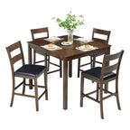 AMERLIFE Solid Wood 5-Piece Dining Table Set, Chairs with Curved Backrests & PU Cushioned, Black/Walnut