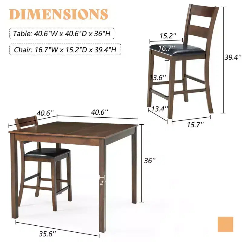 Ensemble de salle à manger 5 pièces en bois massif AMERLIFE, chaises avec dossiers incurvés et coussins en PU, noir/noyer