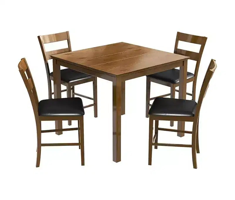 Set da pranzo AMERLIFE in legno massello 5 pezzi, sedie con schienale curvo e cuscini in PU, Nero/Noce
