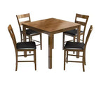 Set da pranzo AMERLIFE in legno massello 5 pezzi, sedie con schienale curvo e cuscini in PU, Nero/Noce