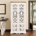 Famapy White Bookcase with Classic Aesthetics:Ornate Hollow Relief Doors & Versatile Storage