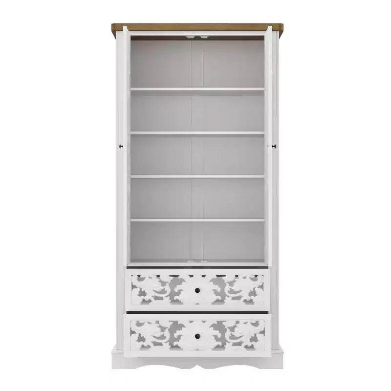 Famapy Libreria Bianca con Estetica Classica: Ante Intagliate a Rilievo & Contenitori Versatili