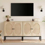 Mobile buffet in rattan, Credenza con ripiani regolabili, Piccolo mobile in legno con 2 ripiani contenitori