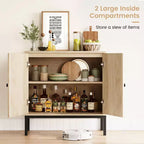 Mobile buffet in rattan, Credenza con ripiani regolabili, Piccolo mobile in legno con 2 ripiani contenitori