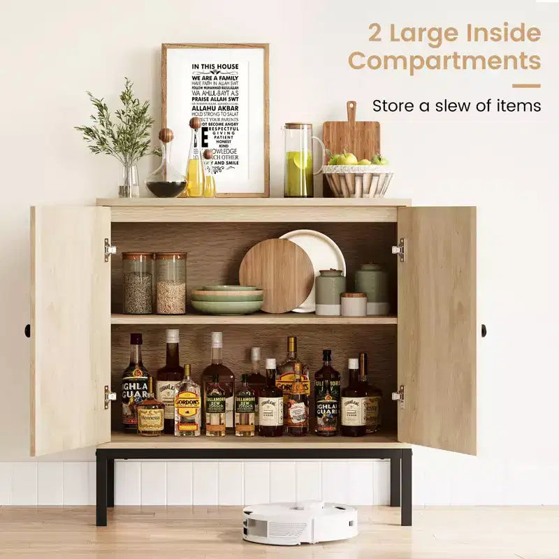 Mobile buffet in rattan, Credenza con ripiani regolabili, Piccolo mobile in legno con 2 ripiani contenitori