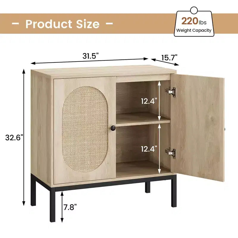 Mobile buffet in rattan, Credenza con ripiani regolabili, Piccolo mobile in legno con 2 ripiani contenitori