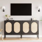Mobile buffet in rattan, Credenza con ripiani regolabili, Piccolo mobile in legno con 2 ripiani contenitori