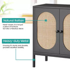 Mobile buffet in rattan, Credenza con ripiani regolabili, Piccolo mobile in legno con 2 ripiani contenitori