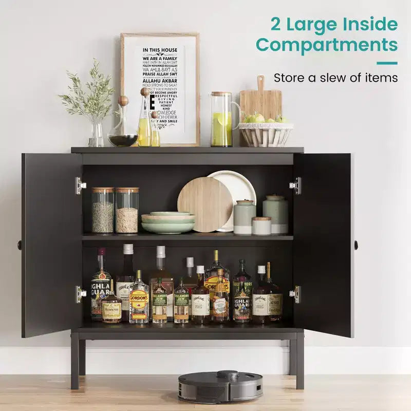 Mobile buffet in rattan, Credenza con ripiani regolabili, Piccolo mobile in legno con 2 ripiani contenitori