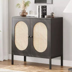 Rattan Buffet Storage Cabinet, Sideboard Cabinet with Adjustable Shelves, Accent Wooden Small Cabinet with 2-Tier Storage