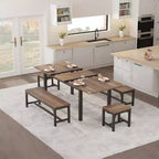 Ensemble de salle à manger 5 pièces pour 4-6 personnes, grande table de salle à manger extensible de 160 cm avec bancs et tabourets