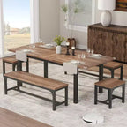 Ensemble de salle à manger 5 pièces pour 4-6 personnes, grande table de salle à manger extensible de 160 cm avec bancs et tabourets
