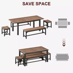 Ensemble de salle à manger 5 pièces pour 4-6 personnes, grande table de salle à manger extensible de 160 cm avec bancs et tabourets