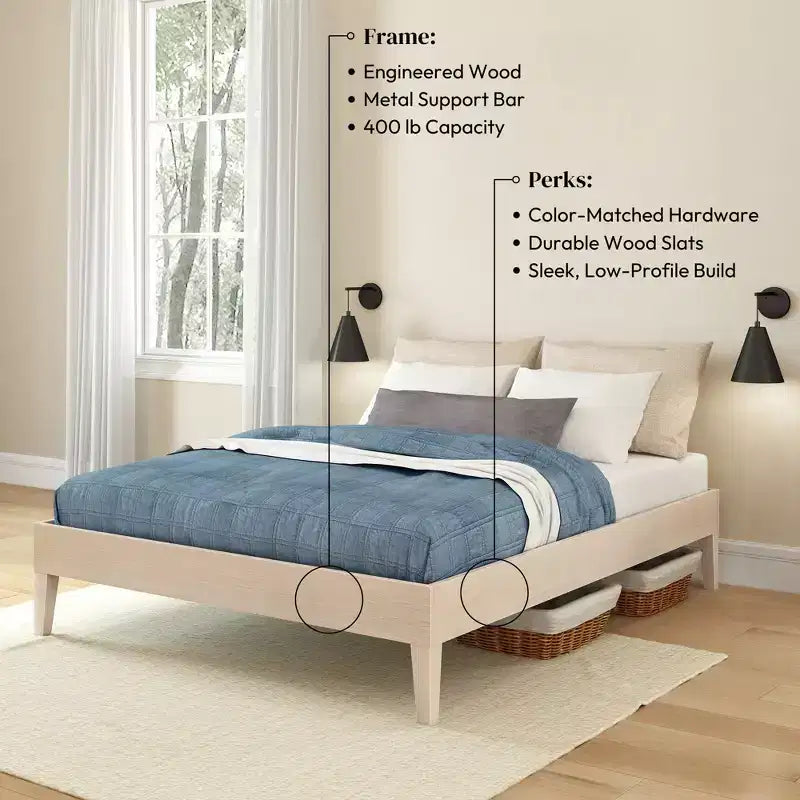 Now Furniture - Struttura letto matrimoniale, Letto a piattaforma in legno