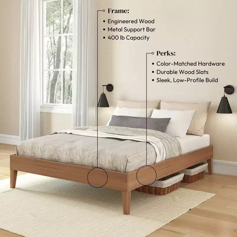 Now Furniture - Struttura letto matrimoniale, Letto a piattaforma in legno