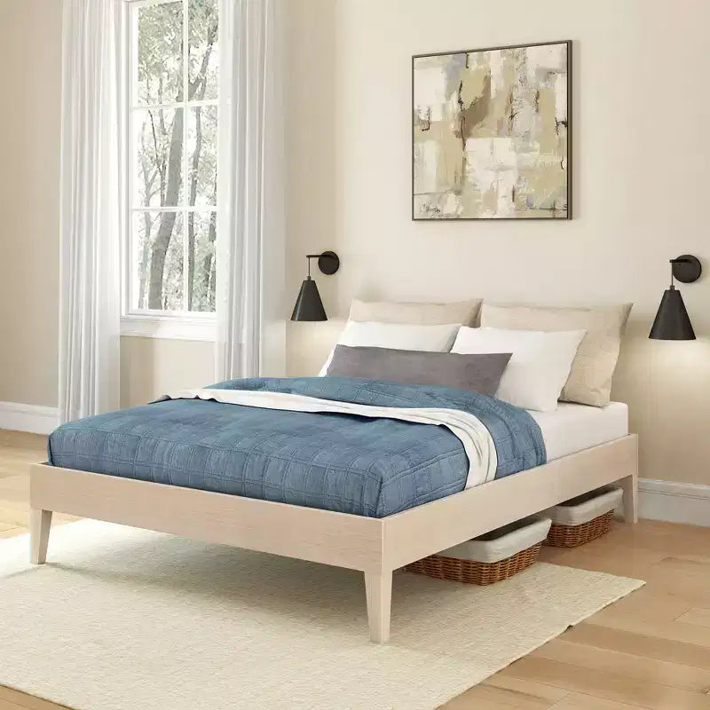 Cadre de lit double Now Furniture, lit plateforme en bois