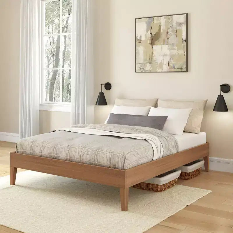 Cadre de lit double Now Furniture, lit plateforme en bois
