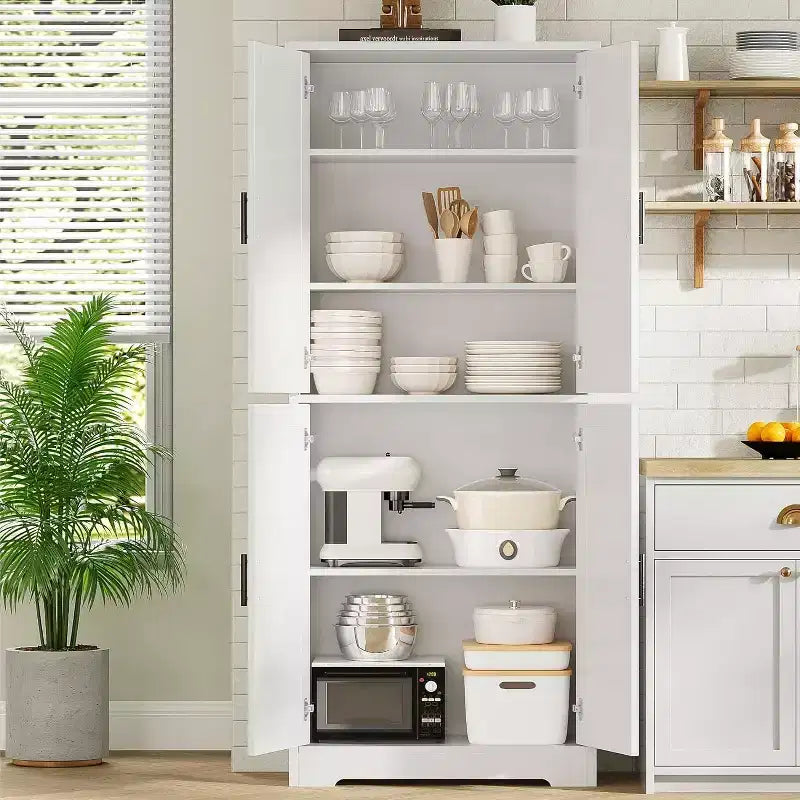 Garde-manger de cuisine de 177,8 cm de haut, armoire de rangement autoportante avec 4 portes et étagères réglables