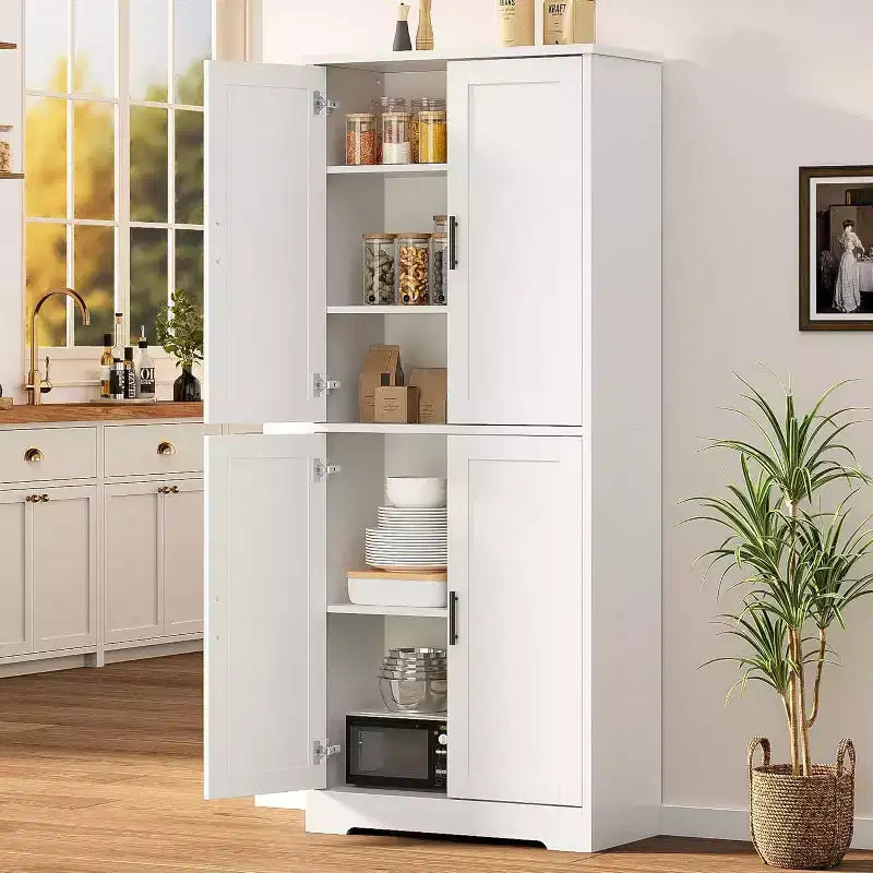 Garde-manger de cuisine de 177,8 cm de haut, armoire de rangement autoportante avec 4 portes et étagères réglables