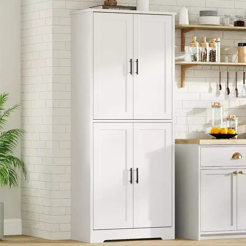 Garde-manger de cuisine de 177,8 cm de haut, armoire de rangement autoportante avec 4 portes et étagères réglables