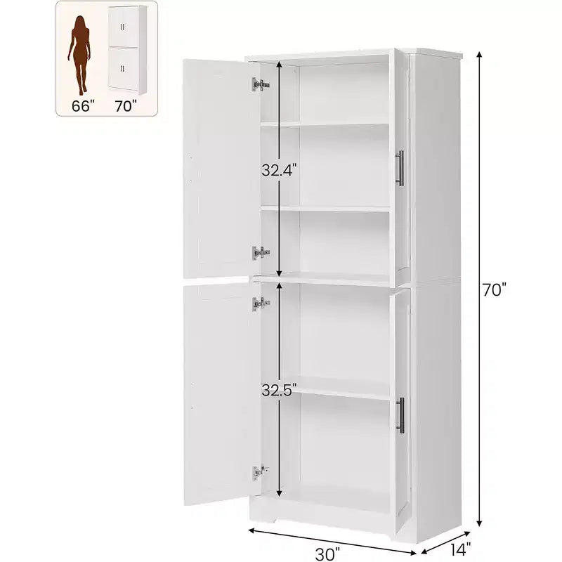 Garde-manger de cuisine de 177,8 cm de haut, armoire de rangement autoportante avec 4 portes et étagères réglables