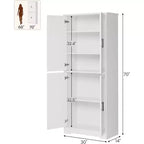 Garde-manger de cuisine de 177,8 cm de haut, armoire de rangement autoportante avec 4 portes et étagères réglables