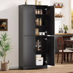 Garde-manger de cuisine de 177,8 cm de haut, armoire de rangement autoportante avec 4 portes et étagères réglables