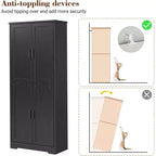 Garde-manger de cuisine de 177,8 cm de haut, armoire de rangement autoportante avec 4 portes et étagères réglables