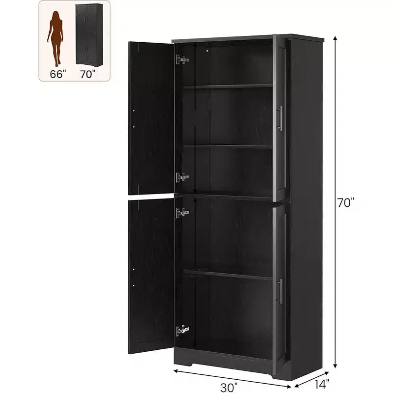Garde-manger de cuisine de 177,8 cm de haut, armoire de rangement autoportante avec 4 portes et étagères réglables