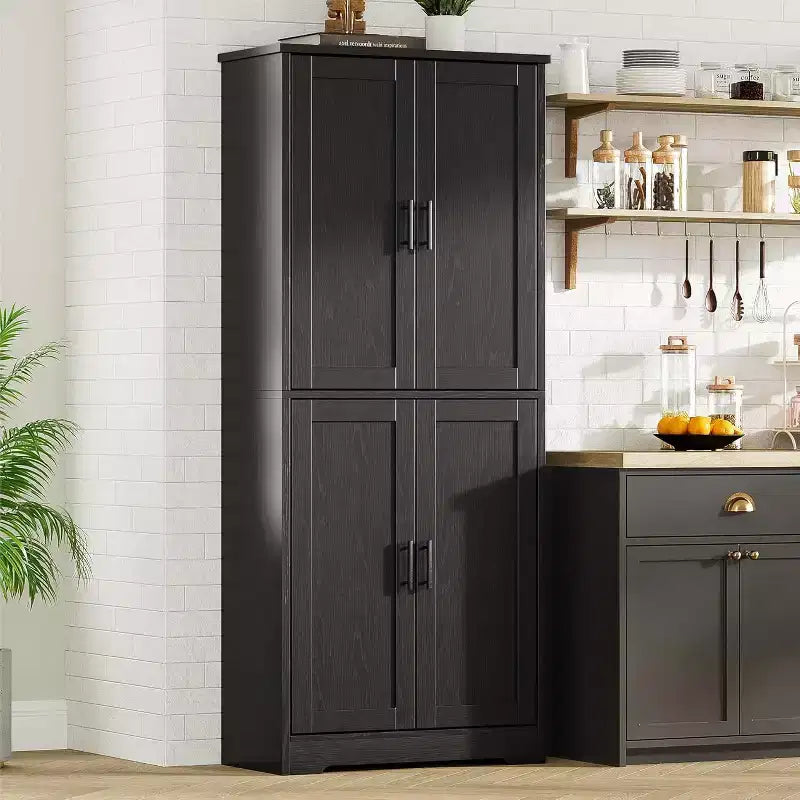Garde-manger de cuisine de 177,8 cm de haut, armoire de rangement autoportante avec 4 portes et étagères réglables