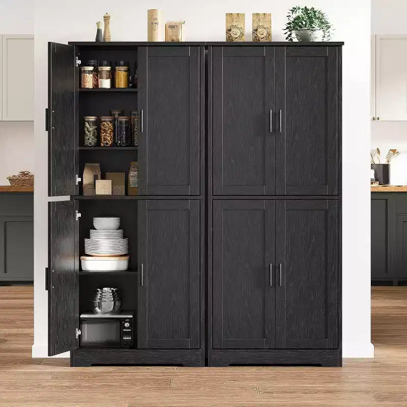 Garde-manger de cuisine de 177,8 cm de haut, armoire de rangement autoportante avec 4 portes et étagères réglables
