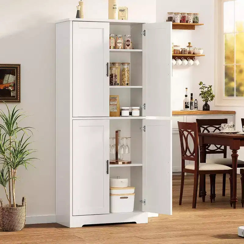 Garde-manger de cuisine de 177,8 cm de haut, armoire de rangement autoportante avec 4 portes et étagères réglables