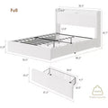 Full Size Boucle Bed Frame with Storage Headboard, Charging Station and LED Lights, No Box Spring Needed, 4 Storage Drawers