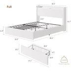 Full Size Boucle Bed Frame with Storage Headboard, Charging Station and LED Lights, No Box Spring Needed, 4 Storage Drawers