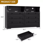 Comò in legno da 55 pollici a 6 cassetti per camera da letto con luce a LED e ampio spazio di archiviazione, ampio organizer per comò per armadio e soggiorno