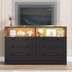 Comò in legno da 55 pollici a 6 cassetti per camera da letto con luce a LED e ampio spazio di archiviazione, ampio organizer per comò per armadio e soggiorno