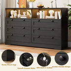 Comò in legno da 55 pollici a 6 cassetti per camera da letto con luce a LED e ampio spazio di archiviazione, ampio organizer per comò per armadio e soggiorno
