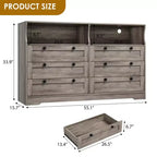 Comò in legno da 55 pollici a 6 cassetti per camera da letto con luce a LED e ampio spazio di archiviazione, ampio organizer per comò per armadio e soggiorno