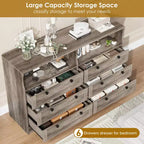 Comò in legno da 55 pollici a 6 cassetti per camera da letto con luce a LED e ampio spazio di archiviazione, ampio organizer per comò per armadio e soggiorno