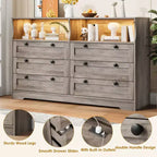 Comò in legno da 55 pollici a 6 cassetti per camera da letto con luce a LED e ampio spazio di archiviazione, ampio organizer per comò per armadio e soggiorno