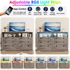 Comò in legno da 55 pollici a 6 cassetti per camera da letto con luce a LED e ampio spazio di archiviazione, ampio organizer per comò per armadio e soggiorno