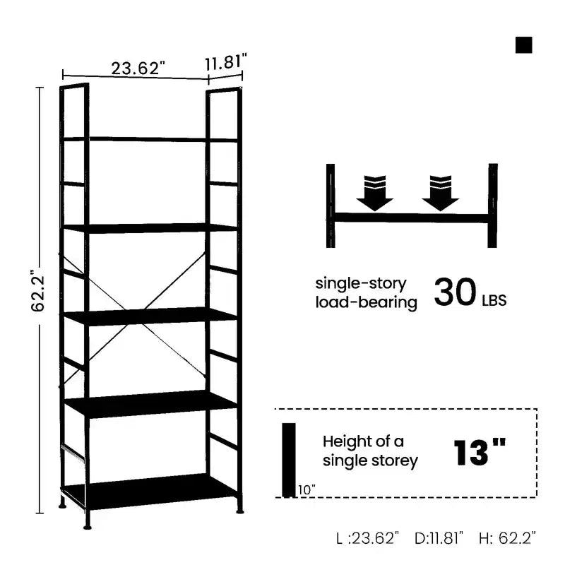 MAYEERTY Libreria - Scaffale a giorno moderno a 5 ripiani