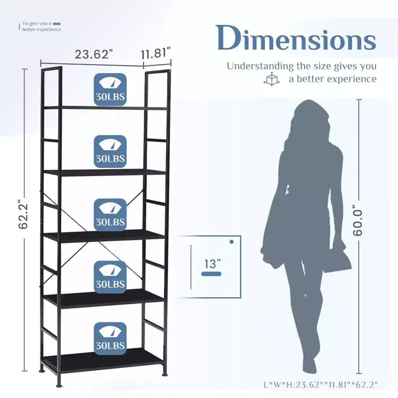 MAYEERTY Libreria - Scaffale a giorno moderno a 5 ripiani