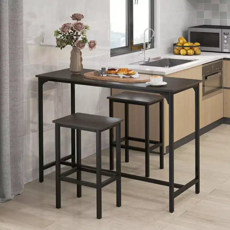 Costway Set Tavolo e 2 Sedie da Bar a Altezza Bancone con Poggiapiedi Marrone/Grigio/Nero