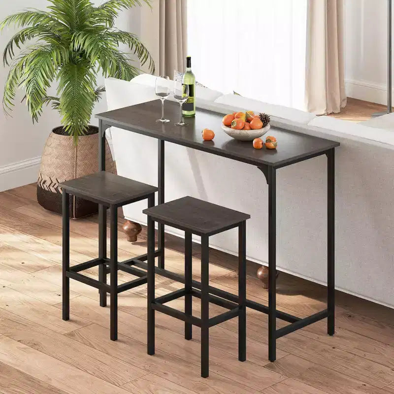 Costway Set Tavolo e 2 Sedie da Bar a Altezza Bancone con Poggiapiedi Marrone/Grigio/Nero